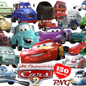 Cars 2 PNG Cliparts Bundle, Cars PNG Cartoon Cliparts, Cars Sublimation, Lightning McQueen, Tow Mater, Cars Characters PNG Cliparts Bundle