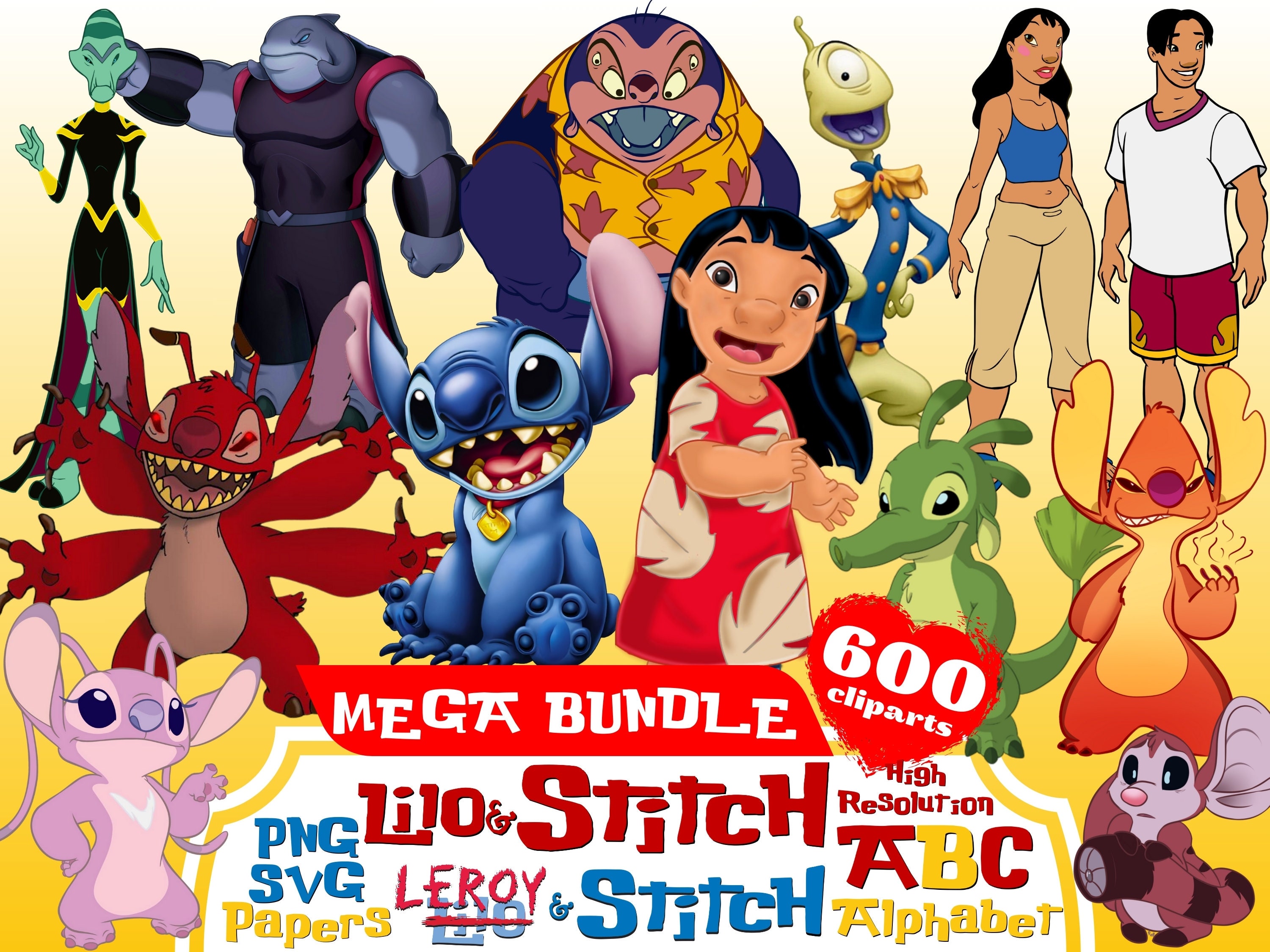 Lilo & Stitch Cliparts Mega Bundle, Lilo and Stitch PNG Cartoon Sublimation Cliparts, Lilo and Stitch Themed Kids Sublimation Images PNG Art