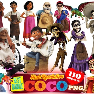 Coco PNG Cliparts Bundle, Coco Sublimationspaket, Coco Cartoon Film Geburtstagsparty Cliparts png, Coco PNG Sammlung Bilder Clips