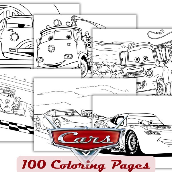 Cars Coloring Pages Bundle, Cars Cartoon Cliparts for Kids Activities, Cars Themed Coloring  Book, Lighting McQueen Tow Mater PDF Printables