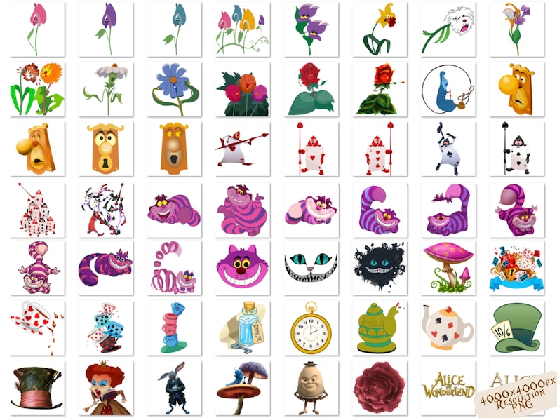 Alice im Wunderland PNG Cliparts Bundle, Alice im Wunderland PNG Cartoon Sublimation Cliparts, Alice im Wunderland Geburtstag Themed Clipart Bild 4