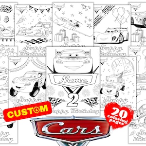 Gepersonaliseerde auto's 2 aangepaste verjaardagskleurplaten, Cars Birthday Kleurboek, Custom Cars Lighting McQueen verjaardagskleurboek naam