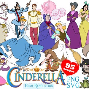 Cinderella SVG Cliparts Bundle, Cinderella SVG Cartoon Sublimation Cliparts, Cinderella Princess Themed Clipart Birthday PNG Bundle Cliparts