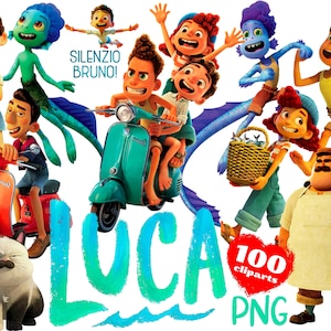 Luca PNG Cliparts-bundel, Luca Disney-sublimatieclipart-collectie, Luca Birthday Party-taarttopper png, Silenzio Bruno PNG-afdrukbaarheden