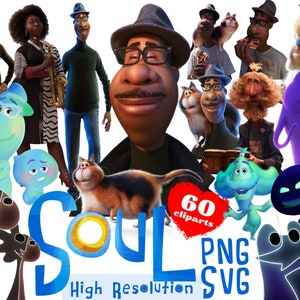 Pacchetto di clipart PNG e SVG Soul, collezione di clip di sublimazione Soul, decorazione per torta di compleanno di Joe Gardner Soul PNG Soul Digital Artwork
