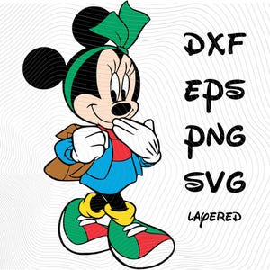 Minnie Mouse Young School sublimatie Cliparts, Minnie School Minnie Mouse SVG Cartoon sublimatie clipart, Minnie Mickey SVG dxf eps png