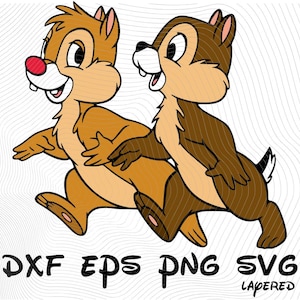 Chip and Dale Nutty Tails SVG gelaagde png dxf eps sublimatie clipart, Chip and Dale Chipmunk SVG Cartoon sublimatie T-shirt verjaardagsclip