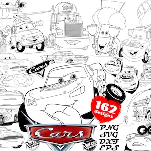 Cars SVG png dxf eps Clipart Bundle, Cars SVG Cartoon Cliparts, Cars Sublimation, Lightning McQueen, Cars Characters PNG Cliparts Bundle svg