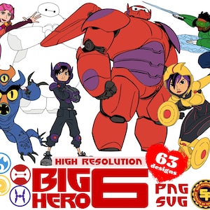 Big Hero 6 SVG und PNG Cliparts Sammlung, Big Hero 6 Sublimation Cliaprts Bundle, Big Hero 6 Geburtstagsparty Cake Topper SVG Printables Art