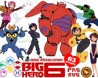 Big Hero 6 SVG and PNG Cliparts Collection, Big Hero 6 Sublimation Cliaprts Bundle, Big Hero 6 Birthday Party Cake Topper SVG Printables Art