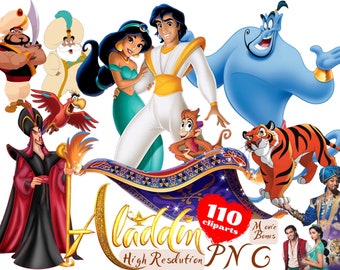 Aladdin PNG Cliparts Bundle, Aladdin PNG Cartoon Sublimation Cliparts, Aladdin Movie Themed Clip Arts Collection, Princess Jasmine PNG Image