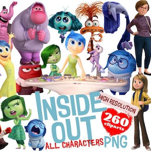 Paquete de imágenes prediseñadas PNG de adentro hacia afuera, paquete de sublimación de adentro hacia afuera, colección PNG de imágenes prediseñadas de fiesta de cumpleaños temáticas de películas de dibujos animados PNG de adentro hacia afuera