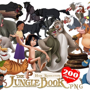 The Jungle Book PNG Cliparts-bundel, Jungle Book-sublimatiebundel, Mowgli Jungle Book Cartoon Movie Thema Verjaardagsfeestje Cliparts, png PNGEgg