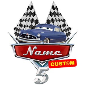Logotipo personalizado Doc Hudson Cars PNG, sublimação de aniversário original Doc Hudson, logotipo personalizado Doc Hudson, nome, idade, cliparts personalizados