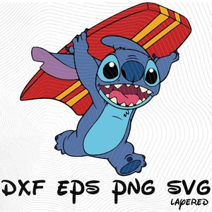 Stitch surfen SVG png dxf eps clipart, Stitch SVG cartoon sublimatie cliparts, lilo and Stitch thema sublimatie, surfen Stitch vector
