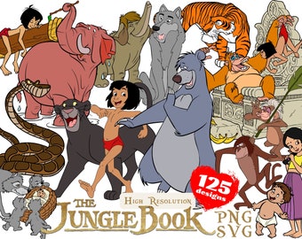 The Jungle Book SVG & PNG Cliparts Bundle, Jungle Book Sublimation Bundle, Mowgli Jungle Book Cartoon Movie Themed Birthday Party Cliparts