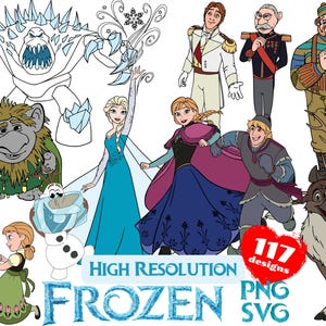 Frozen SVG Cliparts Bundle, Frozen svg Cartoon Cliparts for Sublimation, Frozen Movie Themed Clip Arts Collection for Birthday Party PNG svg