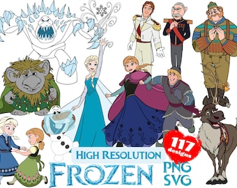 Frozen SVG Cliparts Bundle, Frozen svg Cartoon Cliparts for Sublimation, Frozen Movie Themed Clip Arts Collection for Birthday Party PNG svg