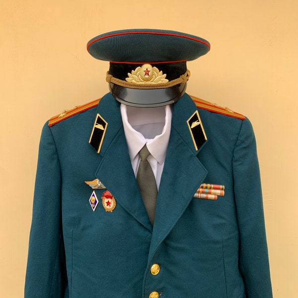 Vintage 1980s. Soviet TANK DRIVER military dress uniform with the rank of colonel. Made in USSR. Original soviet ussr military clothing!