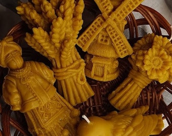 Beeswax candle set | beeswax | custom | candles beeswax | ukrainian gift | motanka | wheat | mill | sunflower | bird |