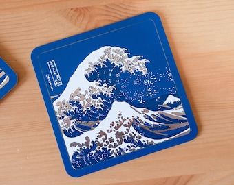 The Great Wave PCB Coaster - Unique Japanese Art Coaster - Nerdy Electronic Tabletop Beer Mat - Geeky Anti-Slip Cork Coasters
