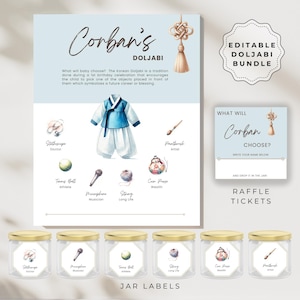 Blue Hanbok Doljabi Board Sign: Korean First Birthday, Raffle (Digital Template)