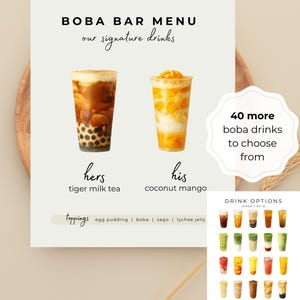 Boba Bar Sign Printable | Wedding Signature Drink Menu (Digital Download)