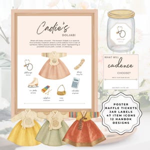 Doljabi Board Sign Poster BUNDLE für koreanischen ersten Geburtstag mit Hanbok (Mädchen) - anpassbare digitale Vorlage, enthält 3 Größen