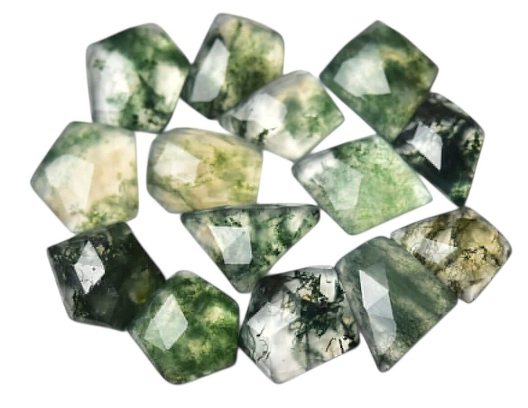 Rose Apate 100% Natural Moss Agate Rose Cut Gemstone 7x9mm 10x11mm Odd Shape 14 ...