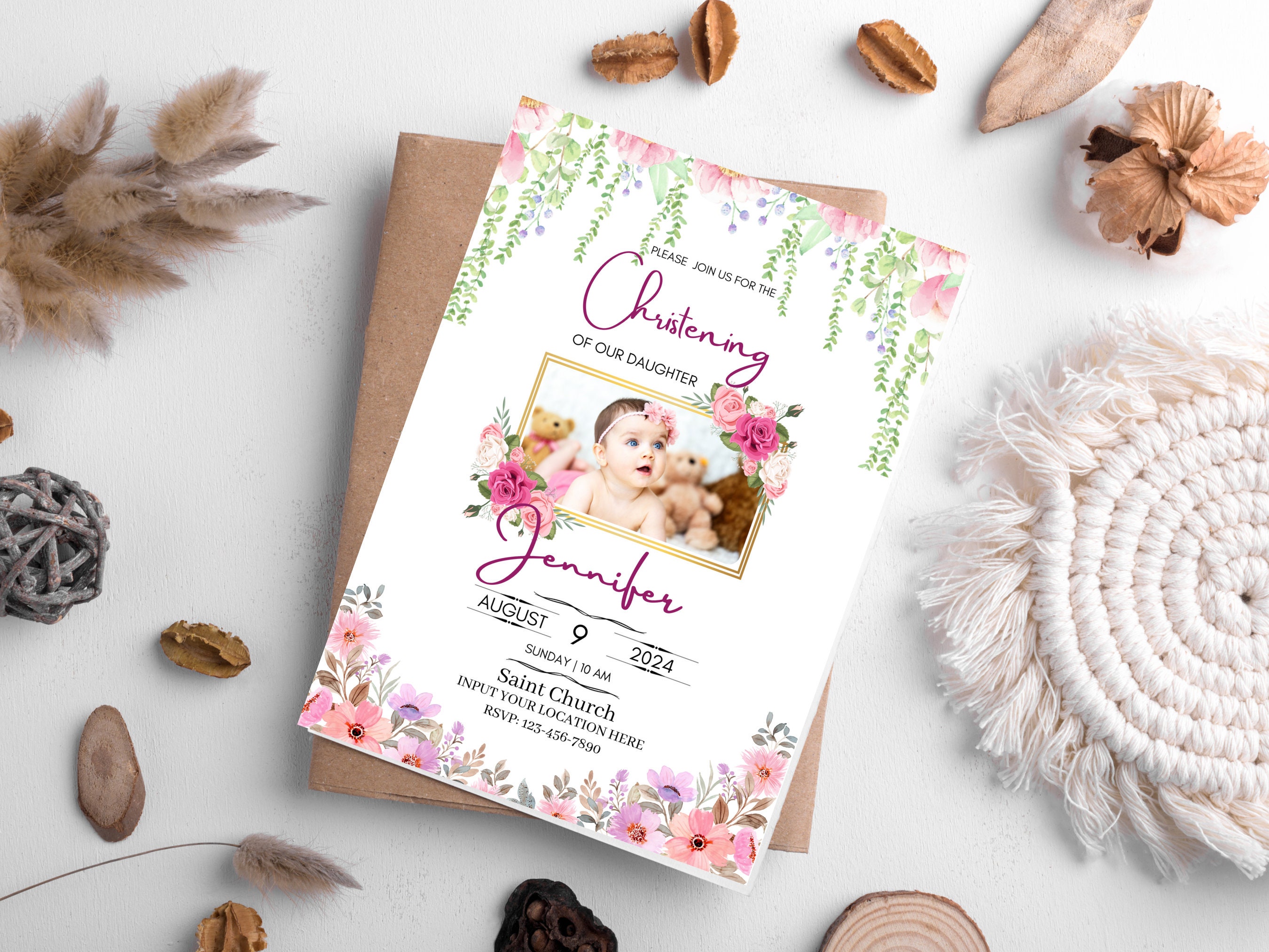 Baby Christening Invitation Template, Baby Baptism Editable Baptism