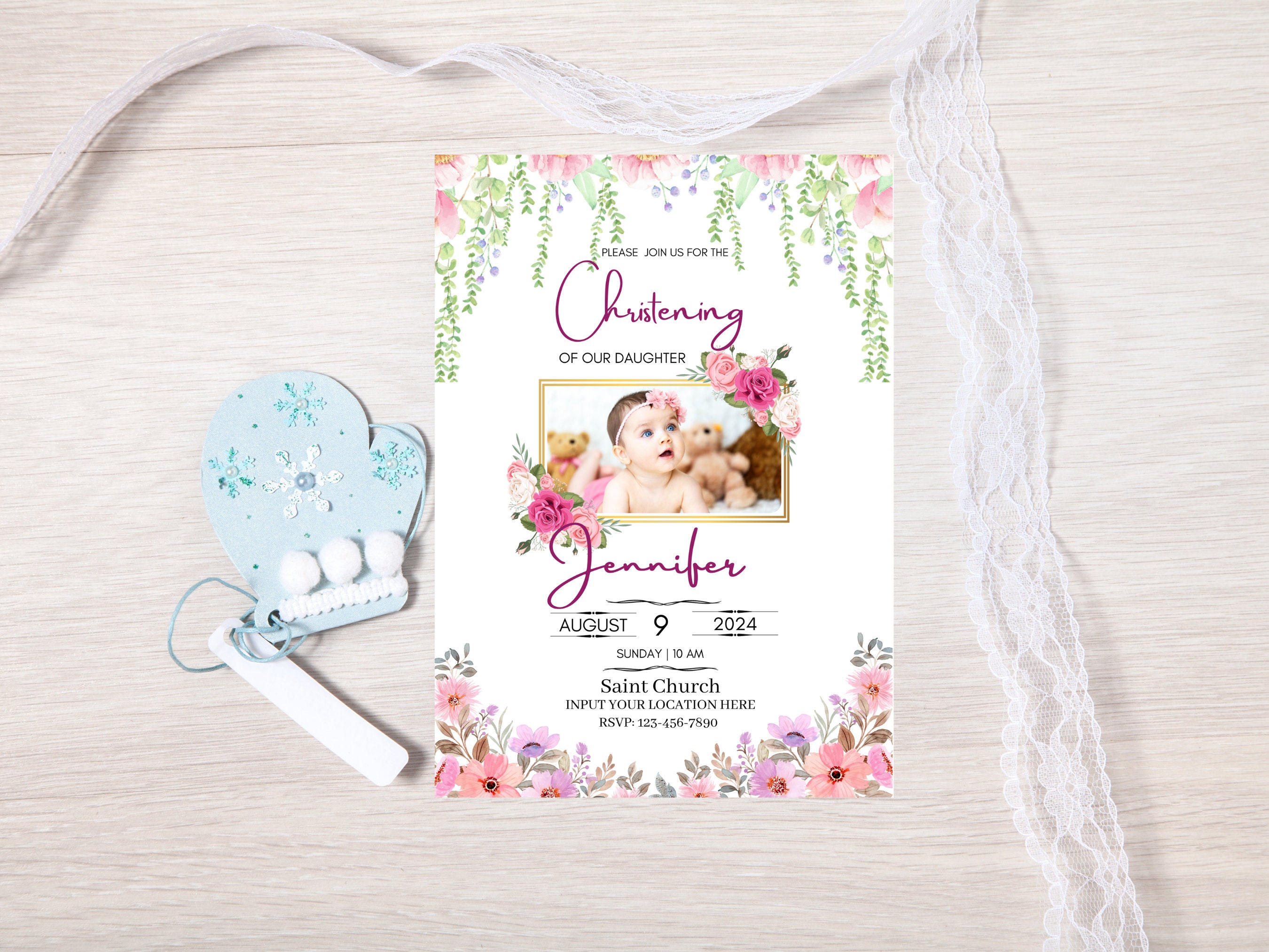 Baby Christening Invitation Template, Baby Baptism Editable Baptism
