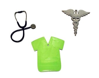 Personalized Medical Ornament Set: Scrubs, Stethoscope, Caduceus