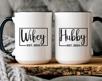 Hubby Wifey Custom Mugs Set, Personalized Wedding Gift