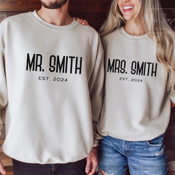 Personalized Mr and Mrs Sweatshirts, Just Married Crewneck, Wedding Anniversary Gift, Honeymoon Sweater,Matching Couple Gift,Engagement Gift