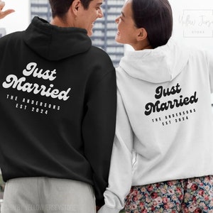 Just Married Matching Hoodies: Personalized Honeymoon Gift, 50/50 Cotton-Poly Blend
