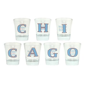 CHICAGO Shot Glass Collection (Set of 7) - Featuring the Chicago Flag - 1.7oz - Proudly Assembled in Chicago