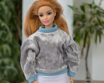 Fashion Doll Oversized Gray Sweatshirt: 11.5-inch Doll Outfit