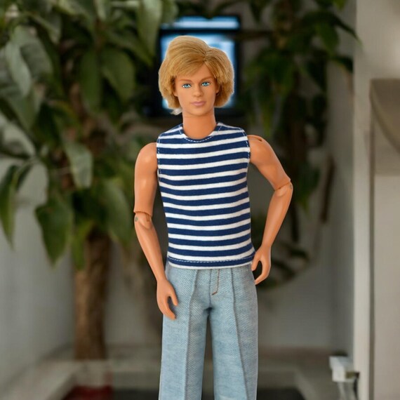 Abito Per Bambola Lavorato A Maglia Blu-grigio Scintillante Per