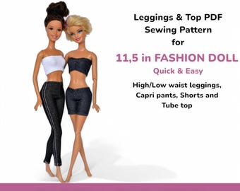 Leggings and Top Sewing pattern for 11&#39;5 in Fashion doll, DIY doll clothes, Doll Pants pattern, doll clothes PDF digital instant download