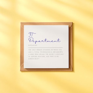 Funny IT Department Card, Wizardry Dictionary Definition, Tech Colleague Gift, IT Support Developer Software Engineer, Geek Office Card UK