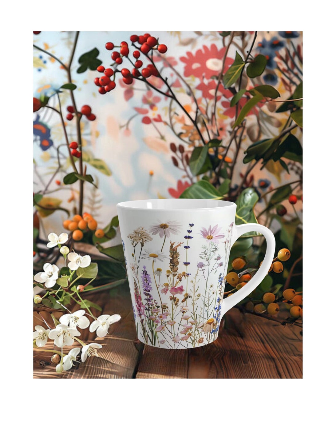 Boho Wildflower Latte Mug, Lavender Coneflower Garden, 12oz - Etsy