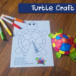 Manualidad de tortuga / Actividad de manualidades / Motricidad fina para preescolar / Proyecto de arte para niños imprimible