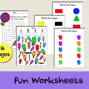 Summer Preschool Worksheets | Matching Activity | Toddler Maze | I Spy for Kids | Educational Workbook