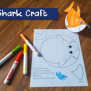 Manualidad de tiburón imprimible / Actividad de manualidades del océano / Motricidad fina para preescolar / Proyecto de arte infantil bajo el mar imprimible