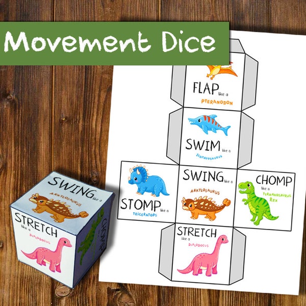 Dinosaur Movement Dice Game | Animal Movement Activity | Educational Preschool Printable | Exercise Activity for Kids | Brain Break