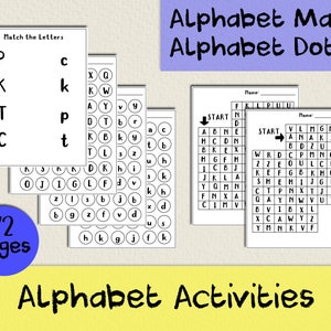 Actividades del alfabeto / Hojas de trabajo para preescolar / Folleto de actividades / Reconocimiento de letras