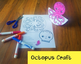 Octopus Craft | Oceaanknutselactiviteit | Fijne motoriek voor kleuters | Afdrukbaar Under the Sea Kid-kunstproject