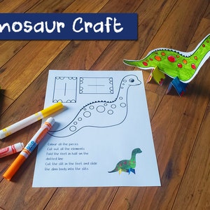 Artesanato de dinossauro em pé | Atividade de artesanato | Motricidade fina pré-escolar | Projeto de arte infantil para impressão