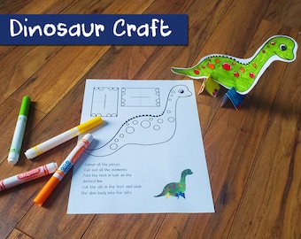Staande dinosaurusknutselen | Knutselactiviteit | Fijne motoriek voor kleuters | Afdrukbaar kinderkunstproject