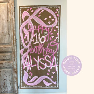 Painted Birthday Banner Pink Bow, Custom Hand Painted Banner, Love Shack Fancy Inspired Birthday, Butcher Paper Painted Sweet Sixteen